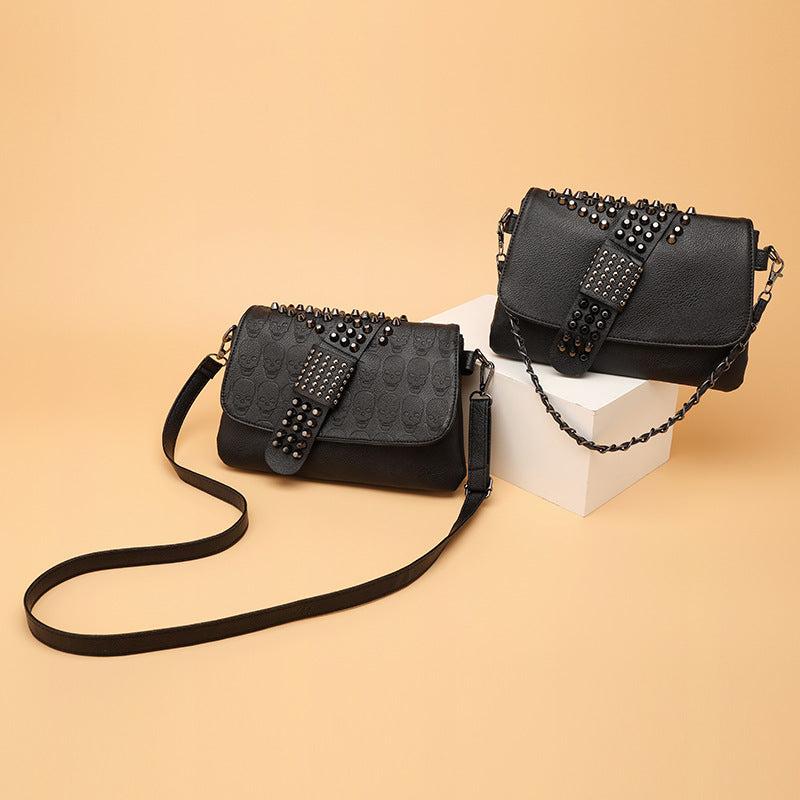 Gothic Studded Crossbody Bag Skull Pattern Shoulder Bag Chain Purse