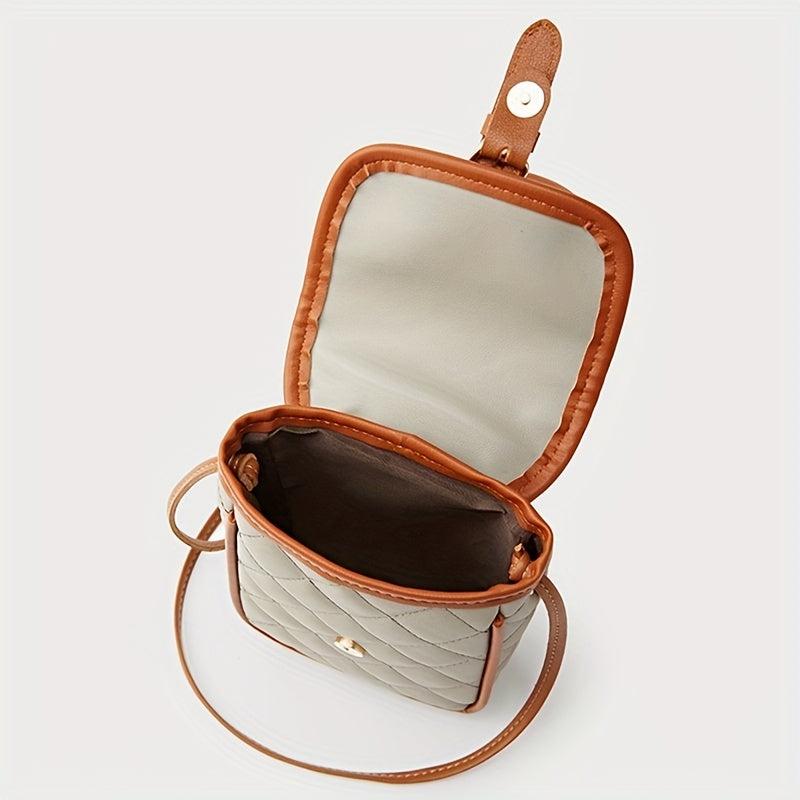 Quilted Crossbody Bag PU Leather Phone Storage Card Organizer