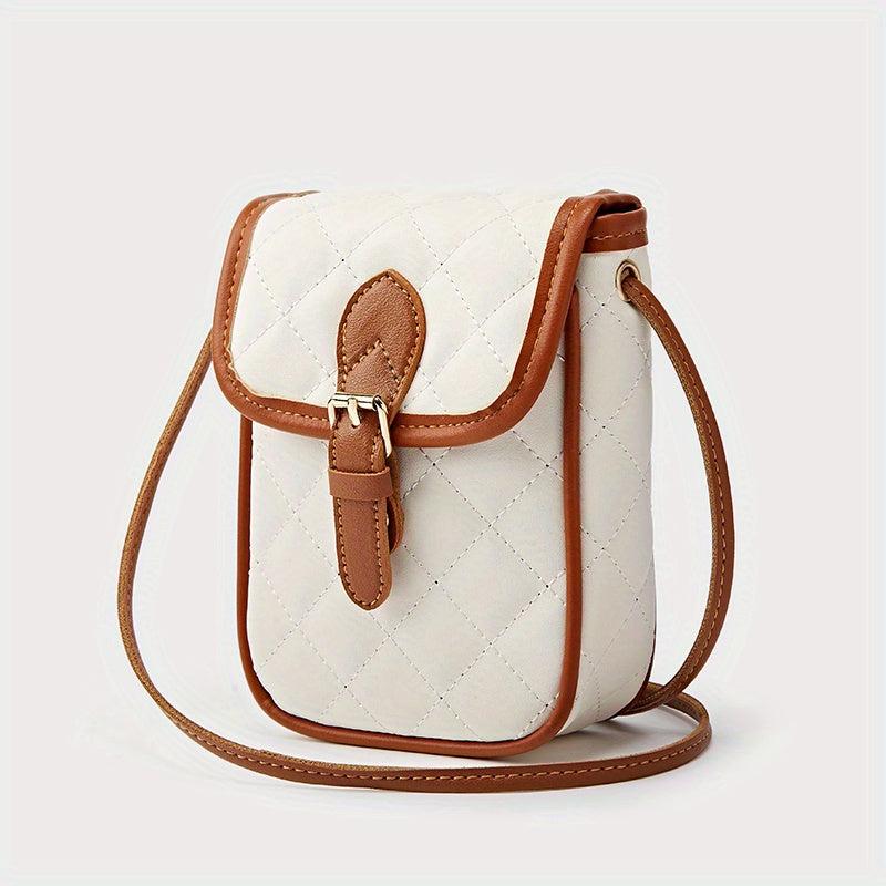 Quilted Crossbody Bag PU Leather Phone Storage Card Organizer