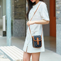 Quilted Crossbody Bag PU Leather Phone Storage Card Organizer