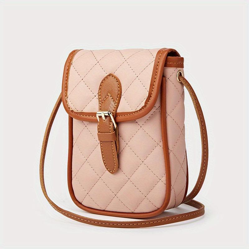 Quilted Crossbody Bag PU Leather Phone Storage Card Organizer