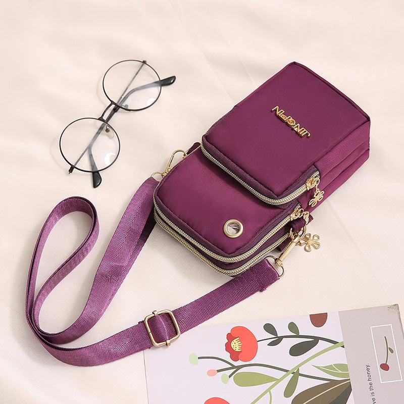 Women's Nylon Crossbody Bag Mini Metal Decor Pocket Front Phone Bag