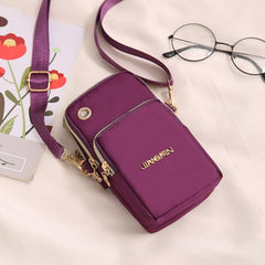 Women's Nylon Crossbody Bag Mini Metal Decor Pocket Front Phone Bag