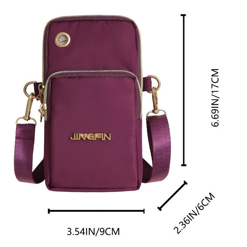Women's Nylon Crossbody Bag Mini Metal Decor Pocket Front Phone Bag