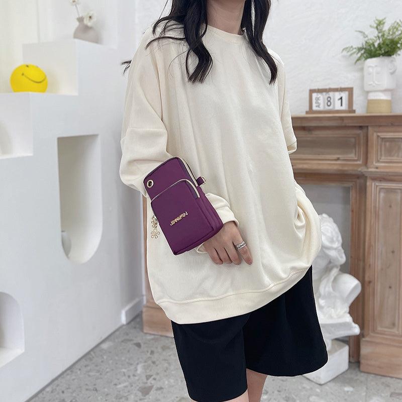 Women's Nylon Crossbody Bag Mini Metal Decor Pocket Front Phone Bag
