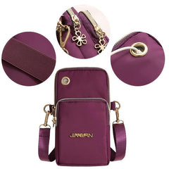 Women's Nylon Crossbody Bag Mini Metal Decor Pocket Front Phone Bag