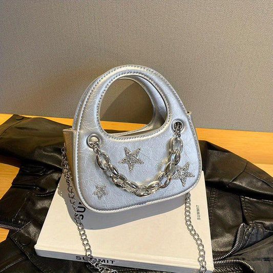 Glitter Star Patch Decor Handbag Y2K Street Pentagram Crossbody Bag