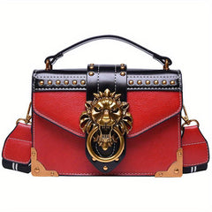Vintage Studded Metal Lion Crossbody Bag