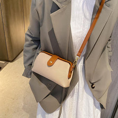 Colorblock Crossbody Bag Retro Flap Botton Bag