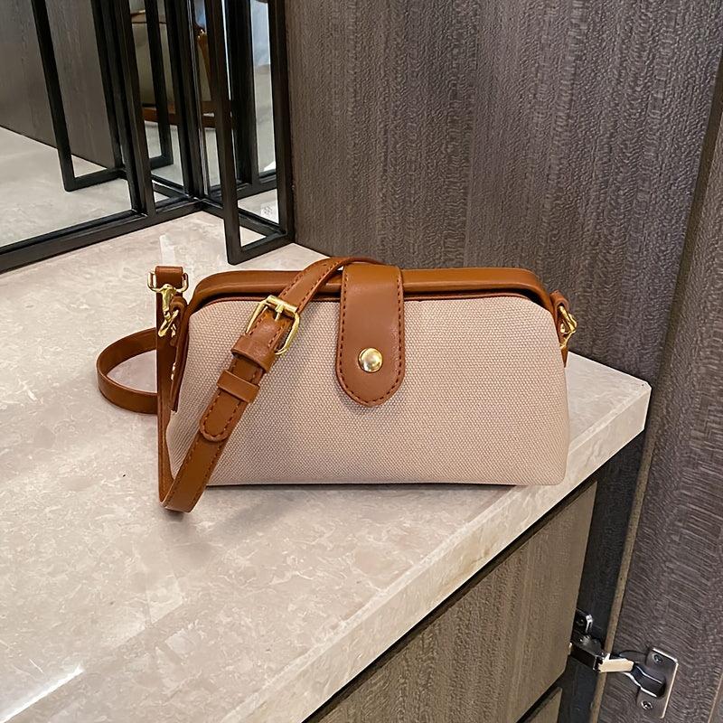 Colorblock Crossbody Bag Retro Flap Botton Bag