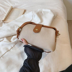 Colorblock Crossbody Bag Retro Flap Botton Bag