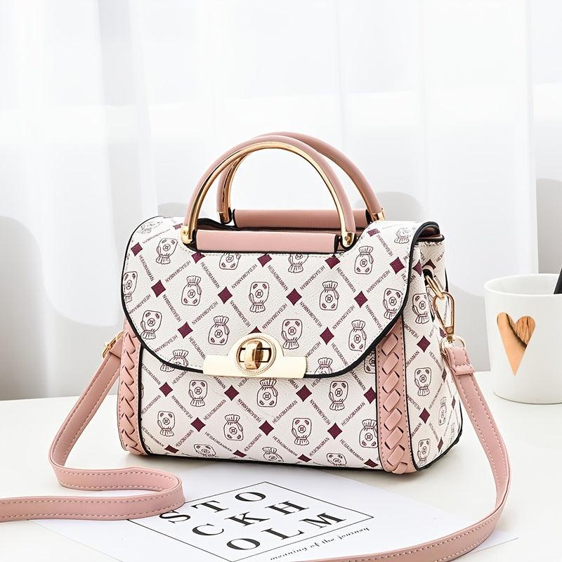 Letter Graphic Crossbody Bag PU Leather Flap Purse