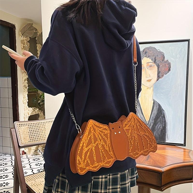 Sequins Bat Shape Crossbody Bag Halloween Party Shoulder Bag