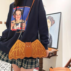 Sequins Bat Shape Crossbody Bag Halloween Party Shoulder Bag