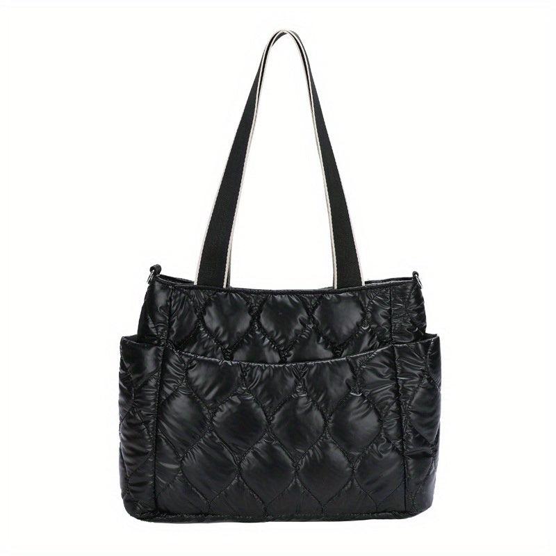 Puffer Quilted Tote Bag Large Capacity Crossbody Bag Metallic