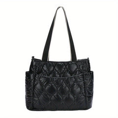Puffer Quilted Tote Bag Large Capacity Crossbody Bag Metallic