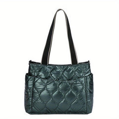 Puffer Quilted Tote Bag Large Capacity Crossbody Bag Metallic