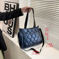 Puffer Quilted Tote Bag Large Capacity Crossbody Bag Metallic