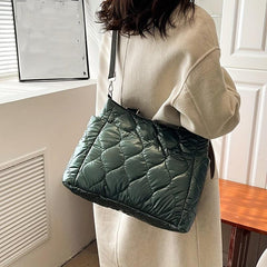 Puffer Quilted Tote Bag Large Capacity Crossbody Bag Metallic