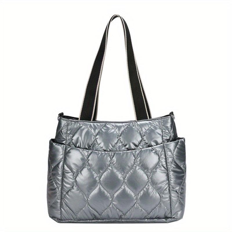 Puffer Quilted Tote Bag Large Capacity Crossbody Bag Metallic