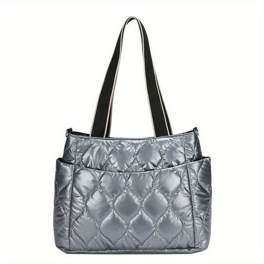Puffer Quilted Tote Bag Large Capacity Crossbody Bag Metallic