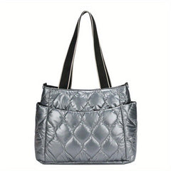Puffer Quilted Tote Bag Large Capacity Crossbody Bag Metallic