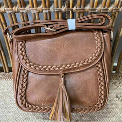 Retro Style Saddle Bag With Tassel Decor Crossbody Purse