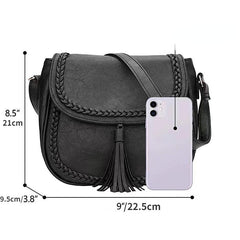 Retro Style Saddle Bag With Tassel Decor Crossbody Purse