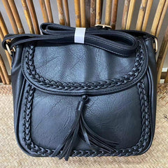 Retro Style Saddle Bag With Tassel Decor Crossbody Purse