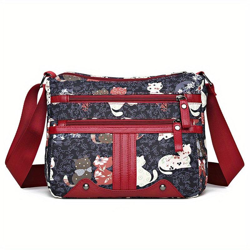 Vintage Pattern Shoulder Bag Classic Crossbody Bag With Zipper Pockets