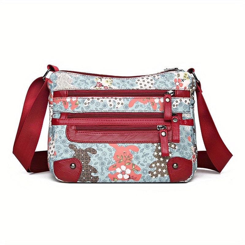 Vintage Pattern Shoulder Bag Classic Crossbody Bag With Zipper Pockets