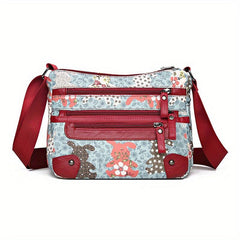 Vintage Pattern Shoulder Bag Classic Crossbody Bag With Zipper Pockets