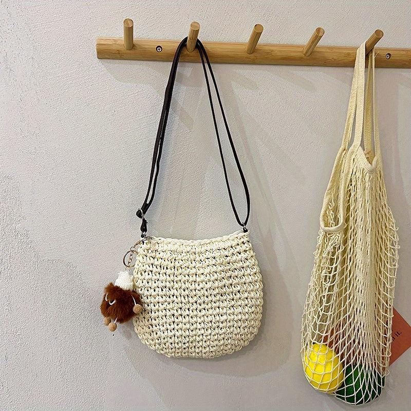 Retro Straw Woven Bag For Women Summer Beach Crossbody Bag