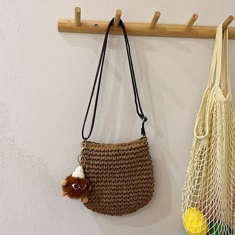 Retro Straw Woven Bag For Women Summer Beach Crossbody Bag