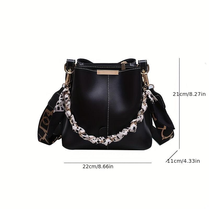 Solid Bucket Bag Women's Chain Decor Crossbody Bag