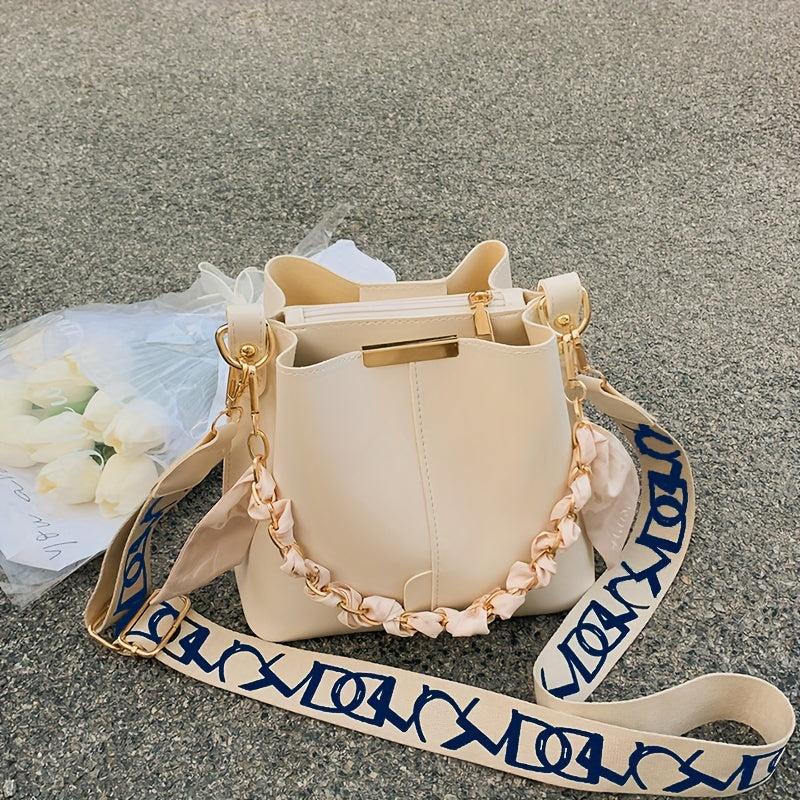 Solid Bucket Bag Women's Chain Decor Crossbody Bag