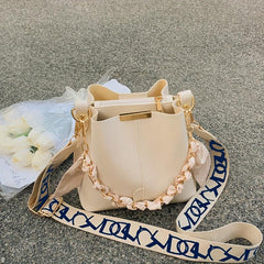 Solid Bucket Bag Women's Chain Decor Crossbody Bag