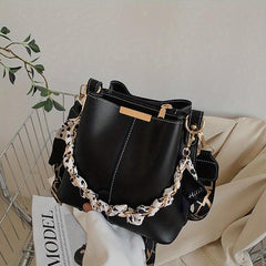 Solid Bucket Bag Women's Chain Decor Crossbody Bag