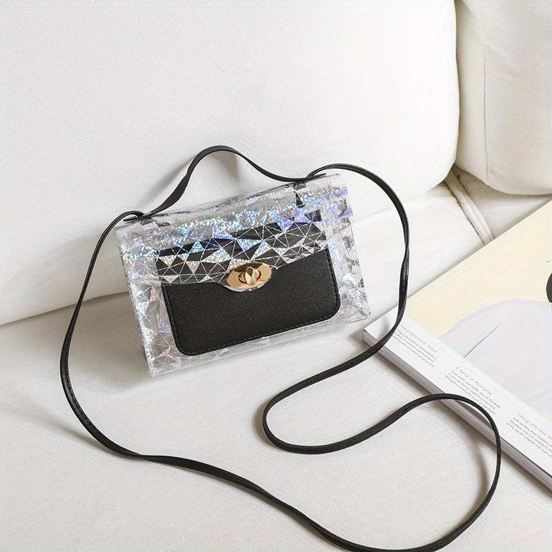 Glitter Transparent Square Bag Flap Satchel Coin Purse Crossbody Bag