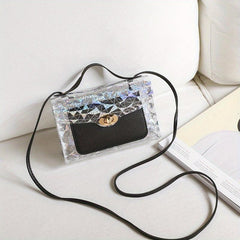 Glitter Transparent Square Bag Flap Satchel Coin Purse Crossbody Bag