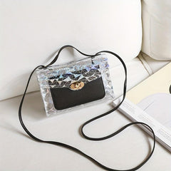Glitter Transparent Square Bag Flap Satchel Coin Purse Crossbody Bag