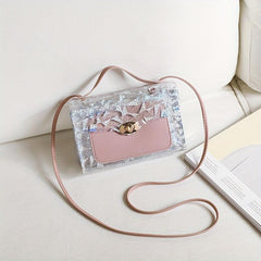 Glitter Transparent Square Bag Flap Satchel Coin Purse Crossbody Bag