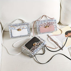 Glitter Transparent Square Bag Flap Satchel Coin Purse Crossbody Bag