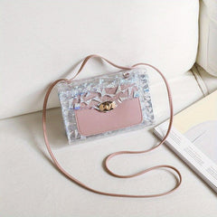 Glitter Transparent Square Bag Flap Satchel Coin Purse Crossbody Bag