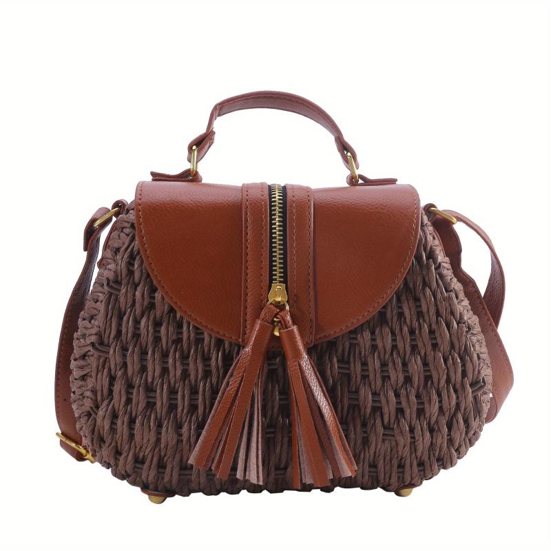 Straw Woven Crossbody Bag Boho Style Tassel Handbag