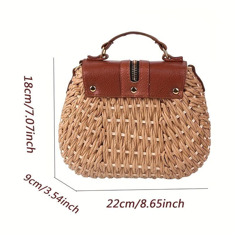Straw Woven Crossbody Bag Boho Style Tassel Handbag