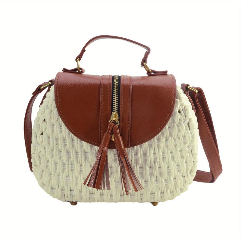 Straw Woven Crossbody Bag Boho Style Tassel Handbag