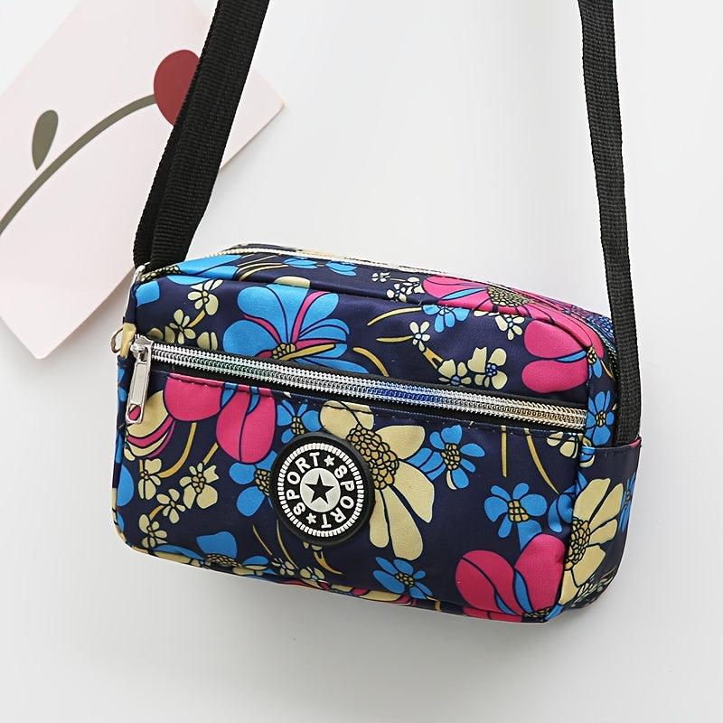 Flower Print Crossbody Bag Oxford Cloth Shoulder Bag