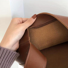 Solid Shoulder Bag 2pcs Bucket Handbag Set PU Leather Crossbody Bag