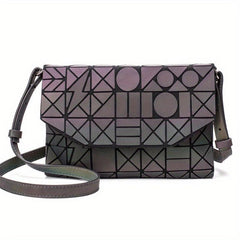 Geometric Luminous Flap Crossbody Bag PU Leather Textured Bag